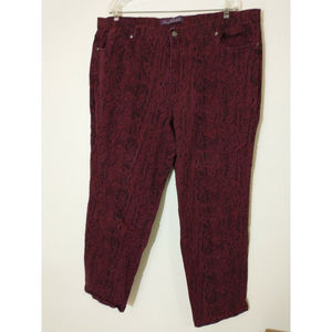 Gloria Vanderbilt Snake Skin Print Denim Jeans Burgundy Womens Plus Size 24 W